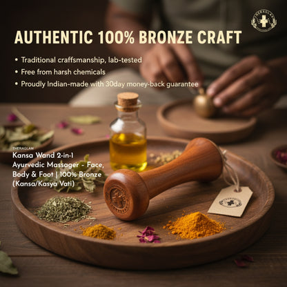 Kansa Wand 2-in-1 Ayurvedic Massager – Face, Body & Foot | 100% Bronze (Kansa/Kasya Vati)