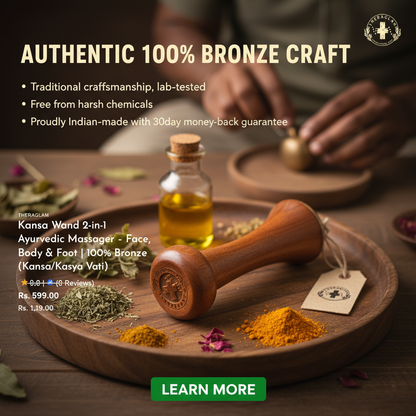 Kansa Wand 2-in-1 Ayurvedic Massager – Face, Body & Foot | 100% Bronze (Kansa/Kasya Vati)